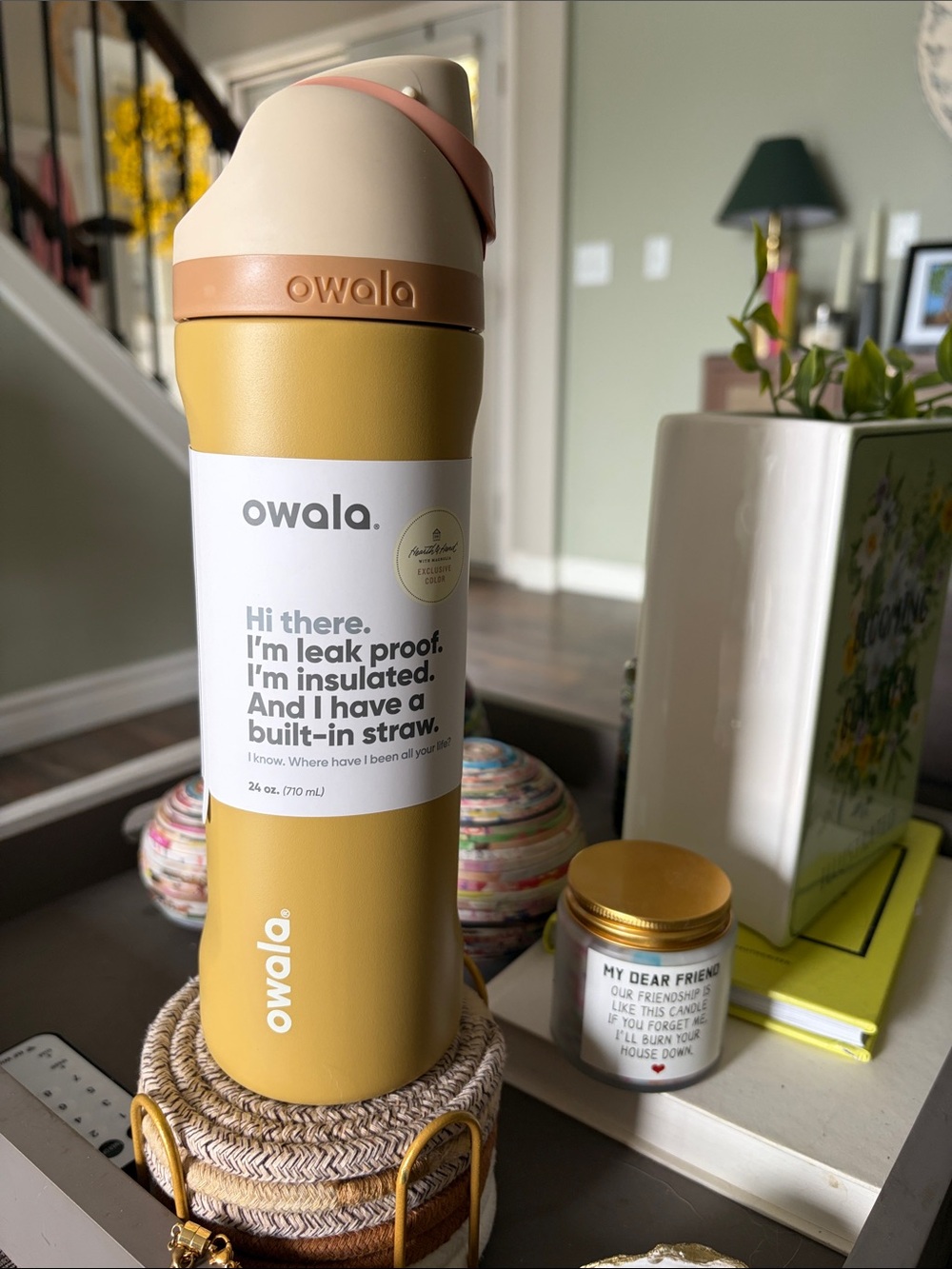 Owala Mustard Yellow Insulated Water Bottle with Built-In Straw